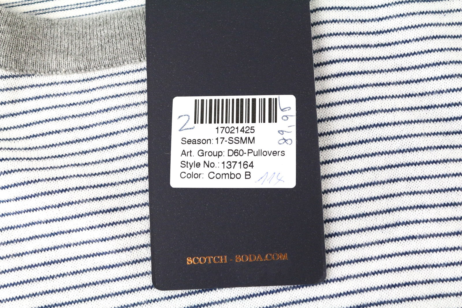 SCOTCH &amp; SODA Ams Couture vyriškas baltas megztinis su dryžiais ir ilgomis rankovėmis M 