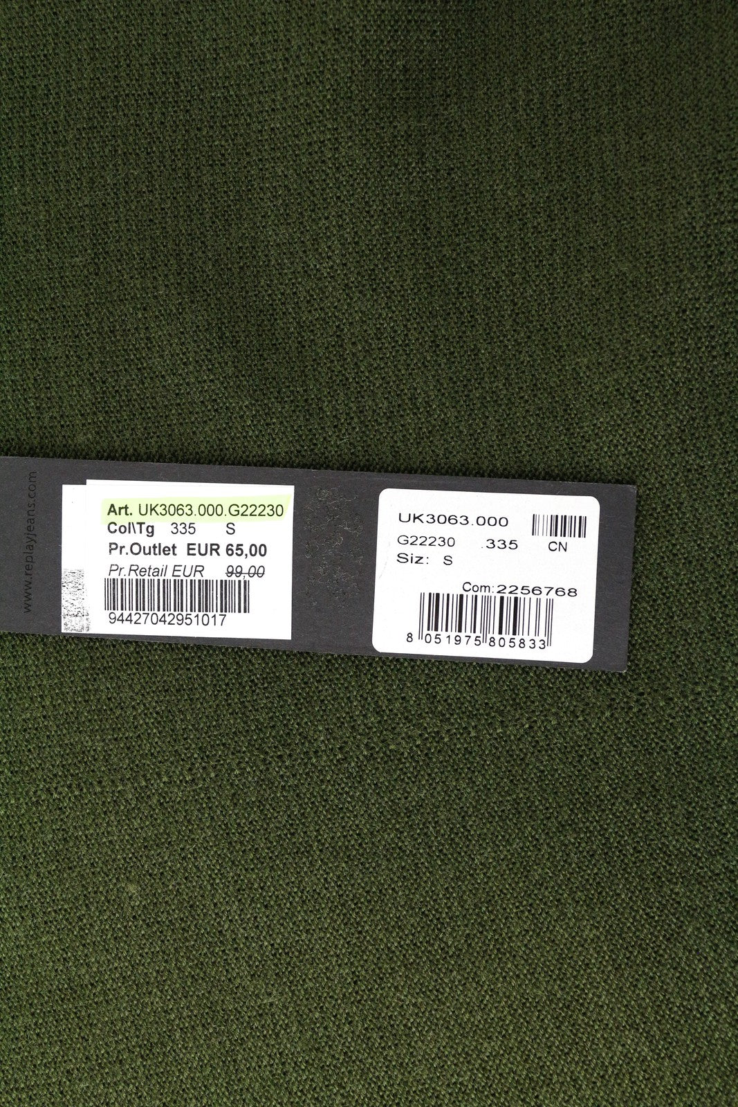 REPLAY vyriškas žalias vilnos mišinio megztinis su ilgomis rankovėmis S dydžio laisvalaikio stiliaus 