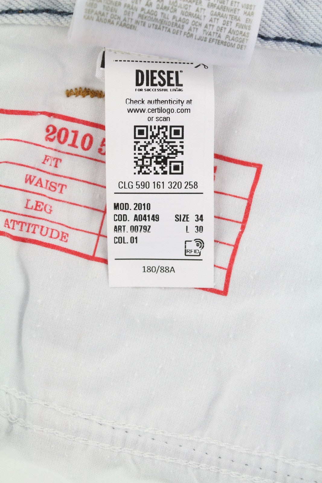 DIESEL 2010 0079Z Men Jeans W34/L30 Loose Fit Straight Leg Mid Waist RRP€250