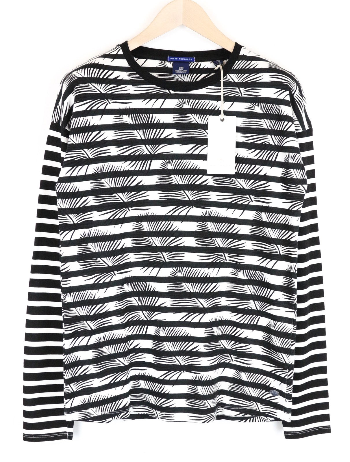 SCOTCH &amp; SODA Ams Couture juodas medvilninis M džemperis su raštuotomis ilgomis rankovėmis 