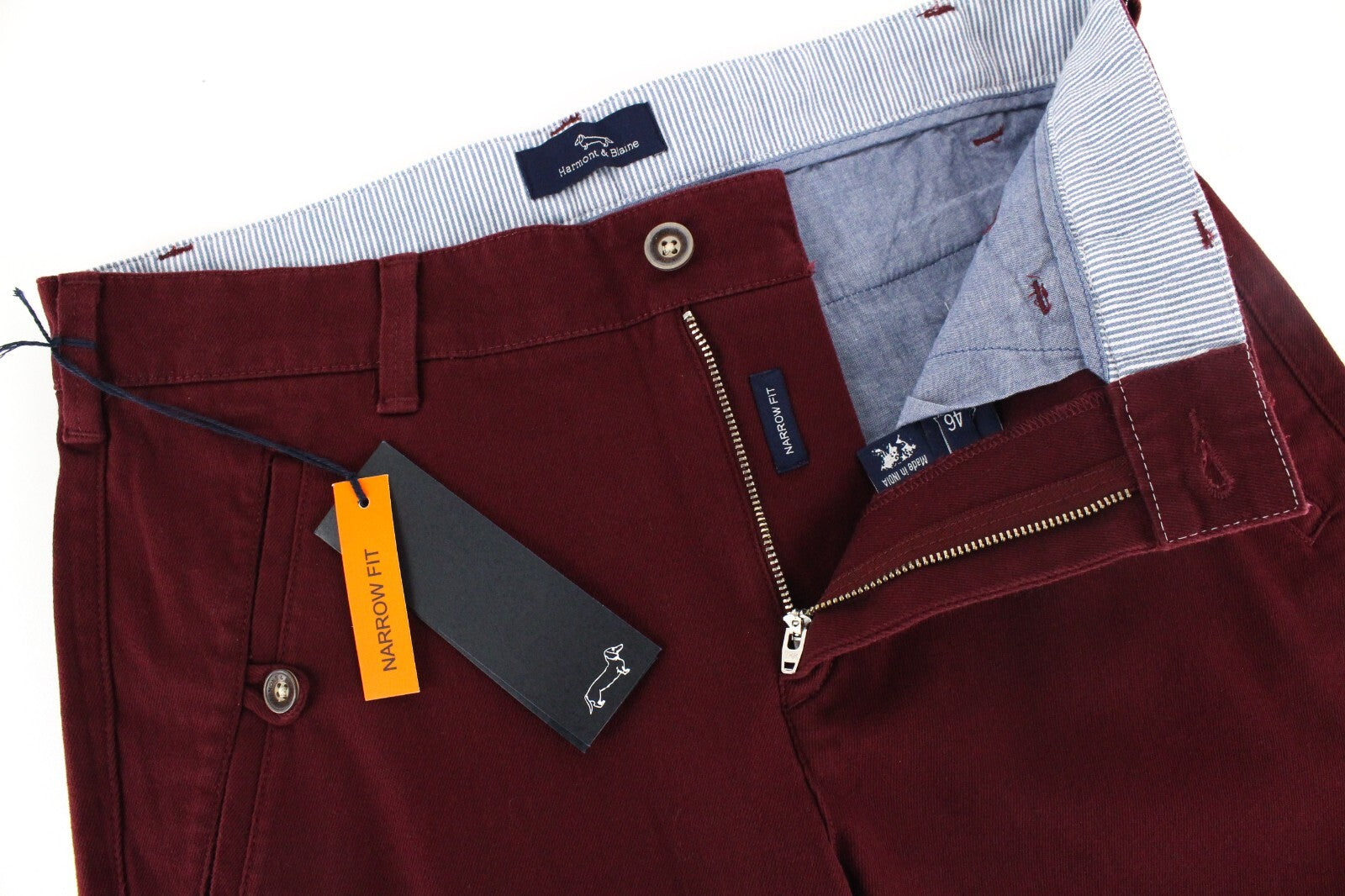 HARMONT &amp; BLAINE vyriškos kelnės 46 tiesios, siauros, bordo spalvos, tamprios, raudonos 