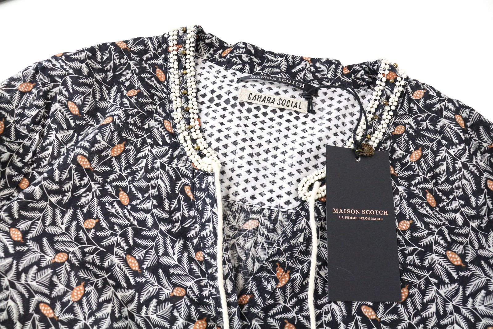 MAISON SCOTCH ~M Dress Black Lightweight Women's 3/4 Sleeve Belted Pattern