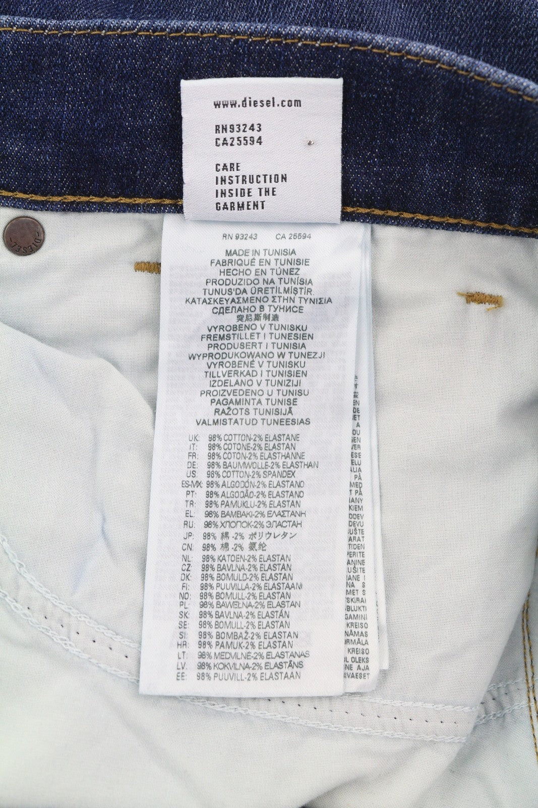 DIESEL D-Fining 009ZU vyriški džinsai W31/L34 siaurėjantys, tamprūs, mėlyni, su sagomis 