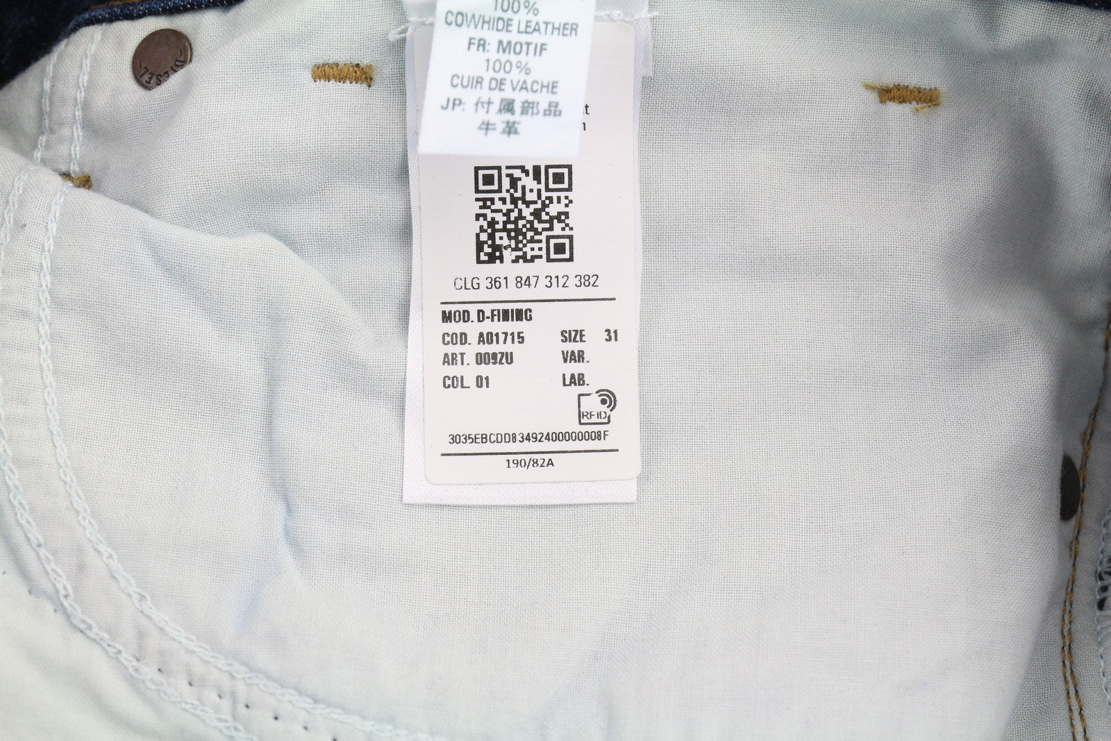 DIESEL D-Fining 009ZU vyriški džinsai W31/L34 siaurėjantys, tamprūs, mėlyni, su sagomis 