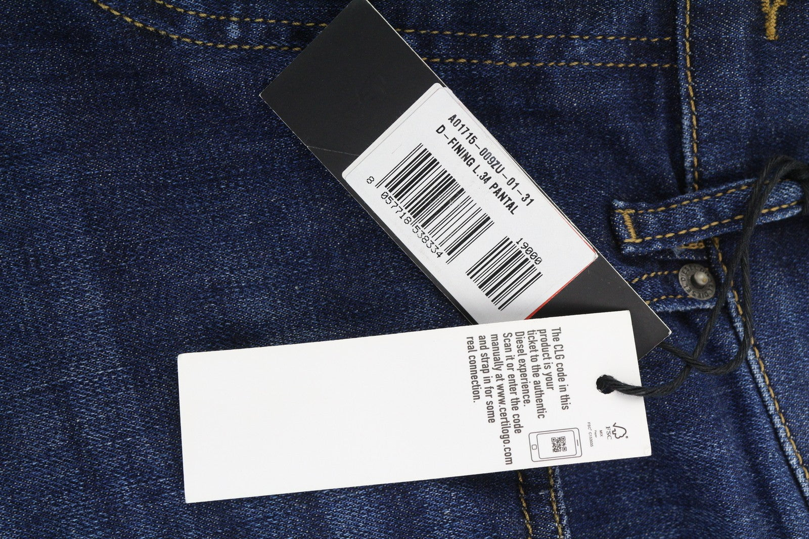 DIESEL D-Fining 009ZU vyriški džinsai W31/L34 siaurėjantys, tamprūs, mėlyni, su sagomis 