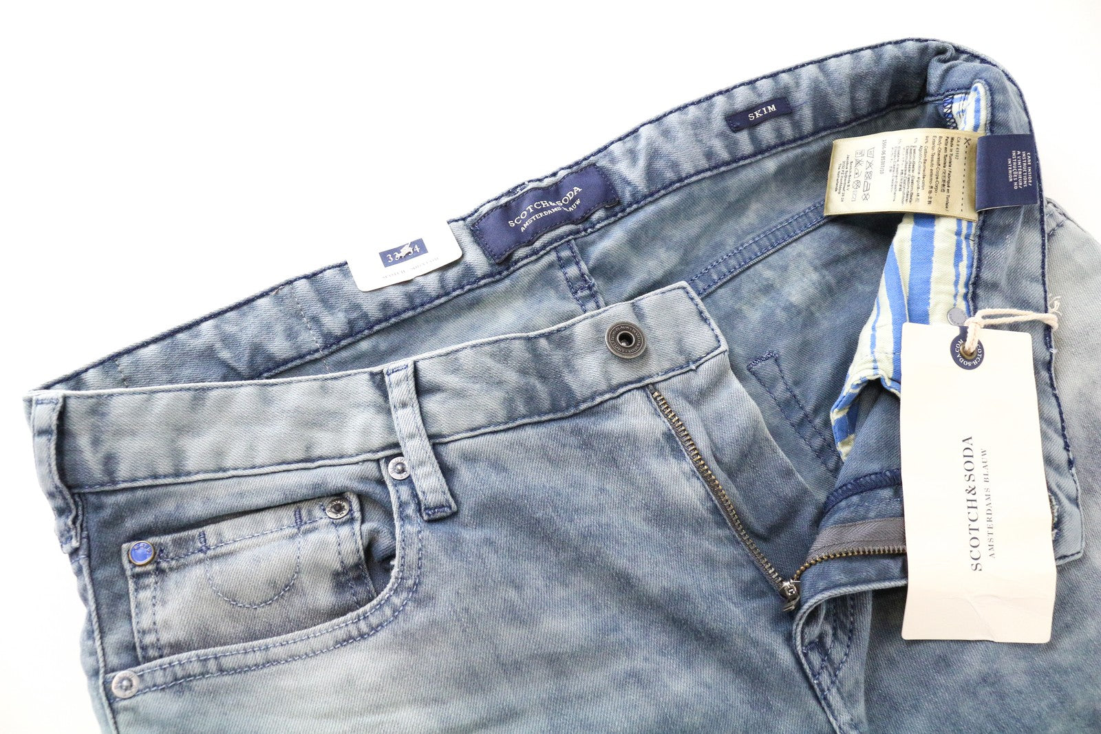 SCOTCH & SODA Skim W33/L34 Washed Denim Skinny Blue Jeans Stretch Men's