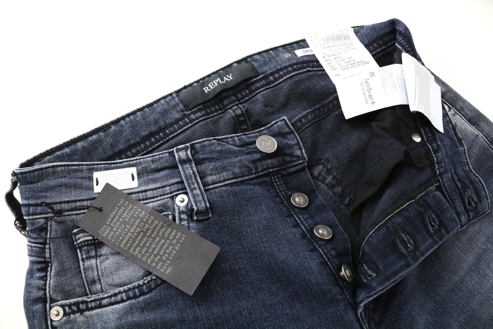 REPLAY Grover Straight Jeans W29/L34 Blue Stretch Cotton Washed Fit Men's