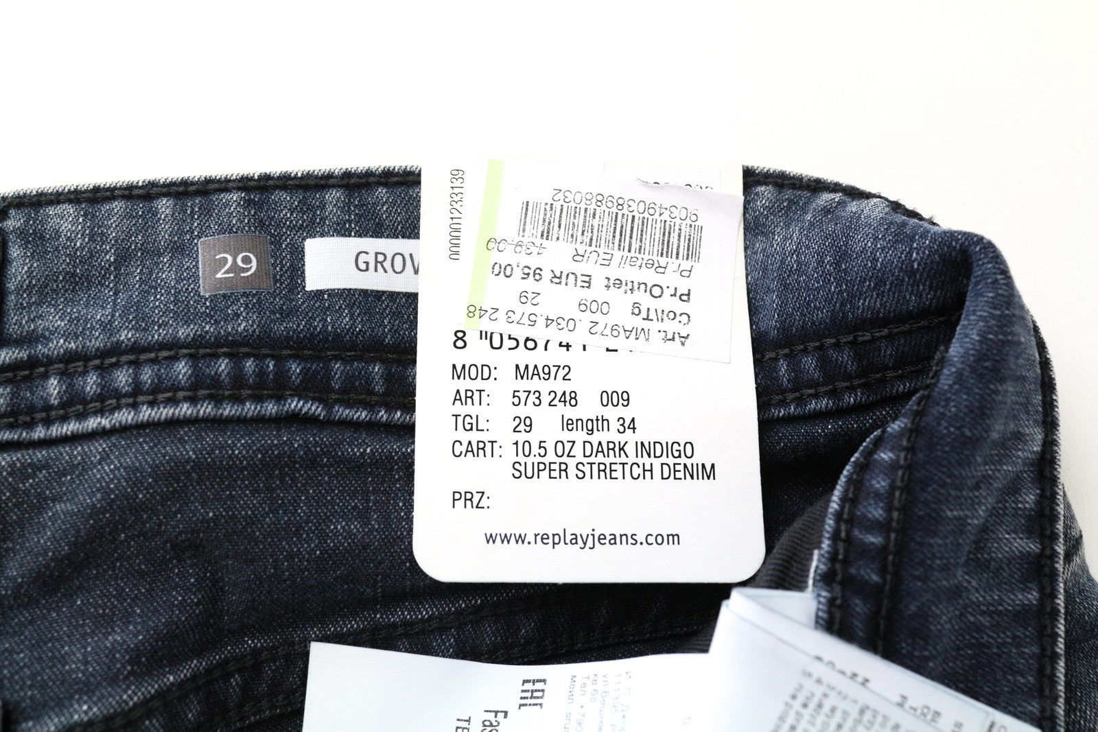 REPLAY Grover Straight Jeans W29/L34 Blue Stretch Cotton Washed Fit Men's