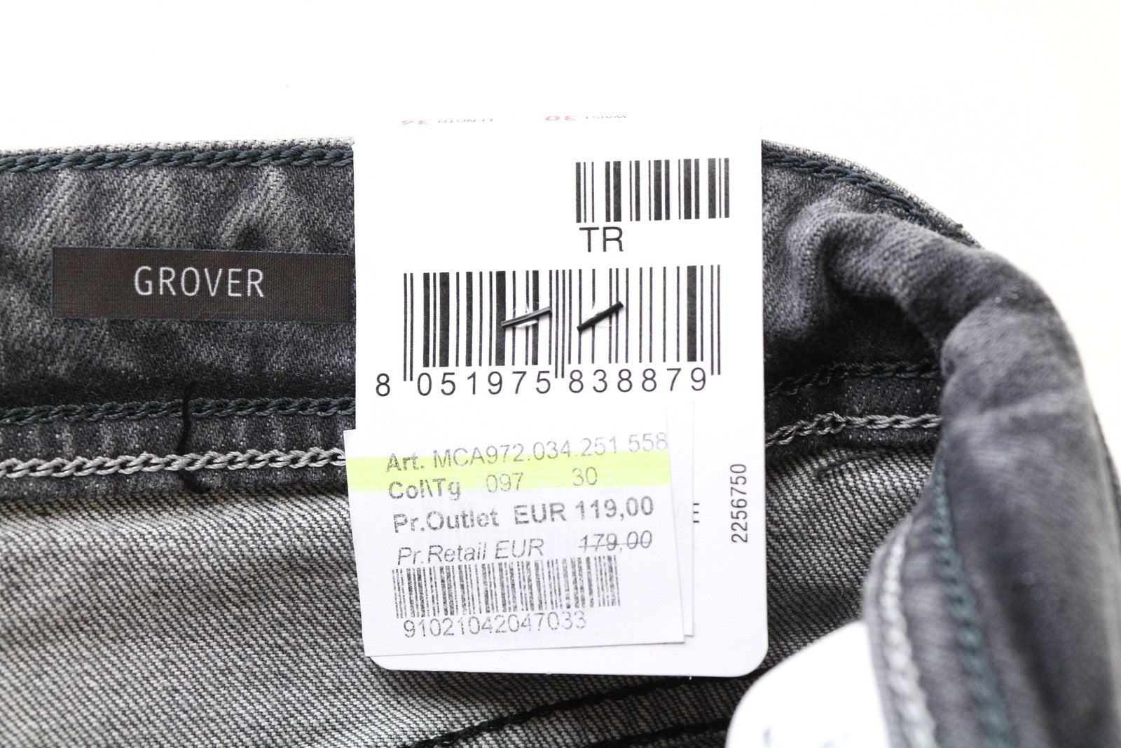 REPLAY Grover W30/L34 Straight Selvedge pilki tamprūs medvilniniai skalbti vyriški džinsai 