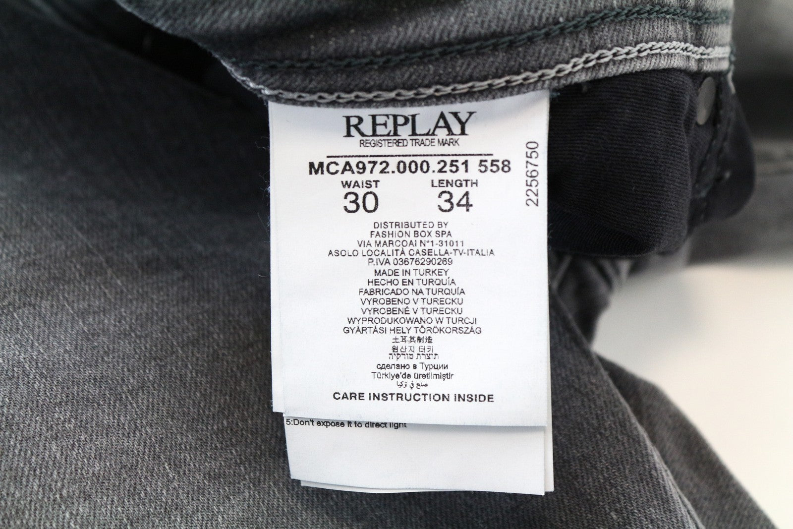 REPLAY Grover W30/L34 Straight Selvedge pilki tamprūs medvilniniai skalbti vyriški džinsai 