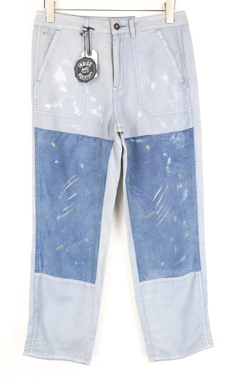 DENHAM Bonnie plačių klešnių moteriškos kelnės W26/L28 mėlynos sendinto lino imitacijos 