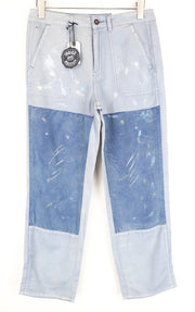 DENHAM Bonnie plačių klešnių moteriškos kelnės W26/L28 mėlynos sendinto lino imitacijos 