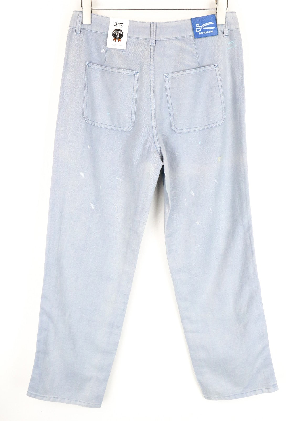 DENHAM Bonnie plačių klešnių moteriškos kelnės W26/L28 mėlynos sendinto lino imitacijos 