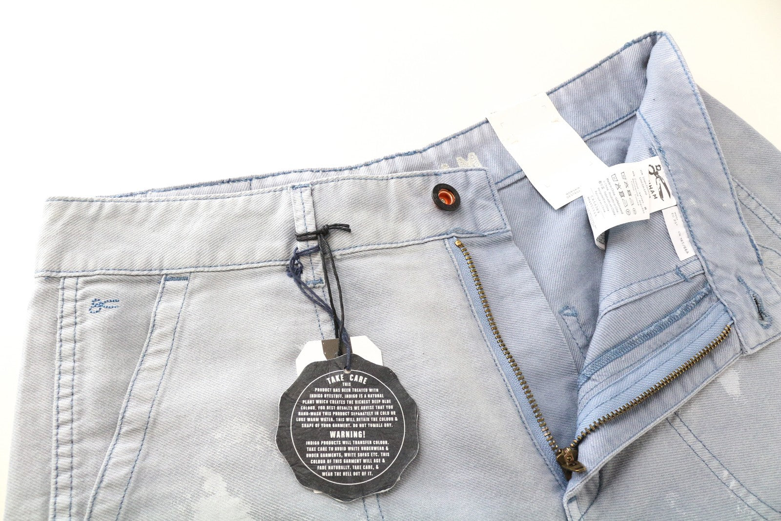 DENHAM Bonnie plačių klešnių moteriškos kelnės W26/L28 mėlynos sendinto lino imitacijos 