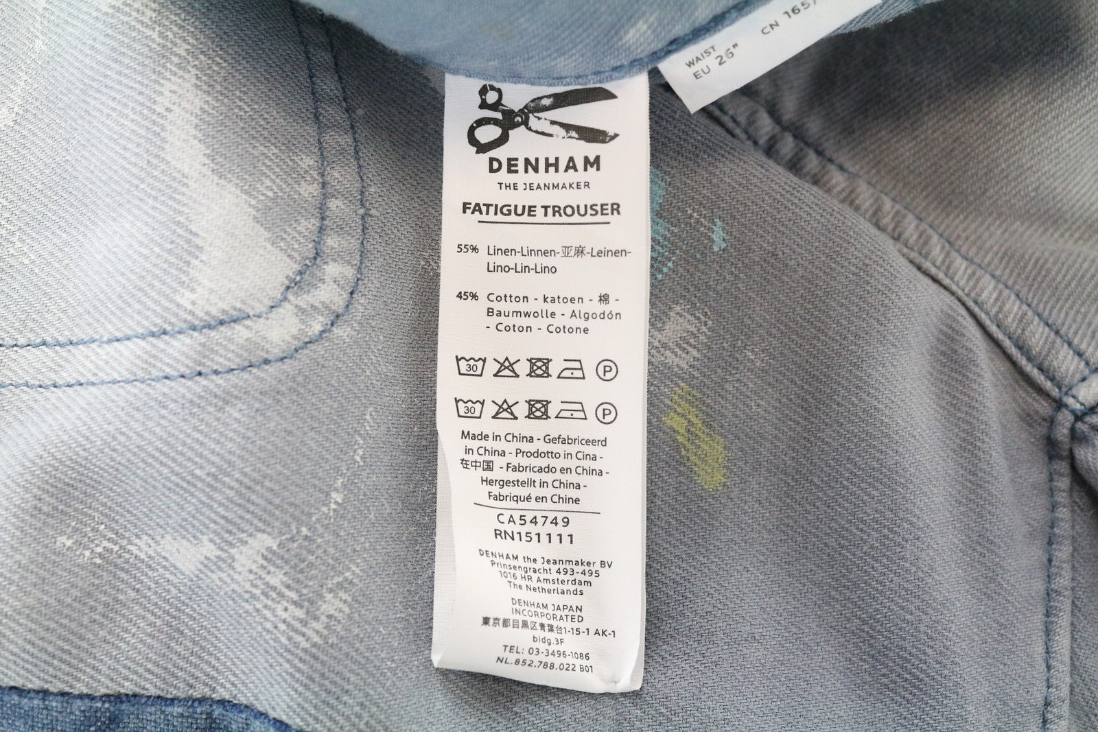 DENHAM Bonnie plačių klešnių moteriškos kelnės W26/L28 mėlynos sendinto lino imitacijos 