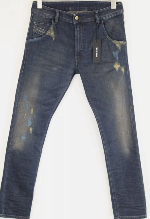 DIESEL Krooley-XT 0870Z Vyriški džinsai W28 Blue Jogg Stretchy Distressed Slim 