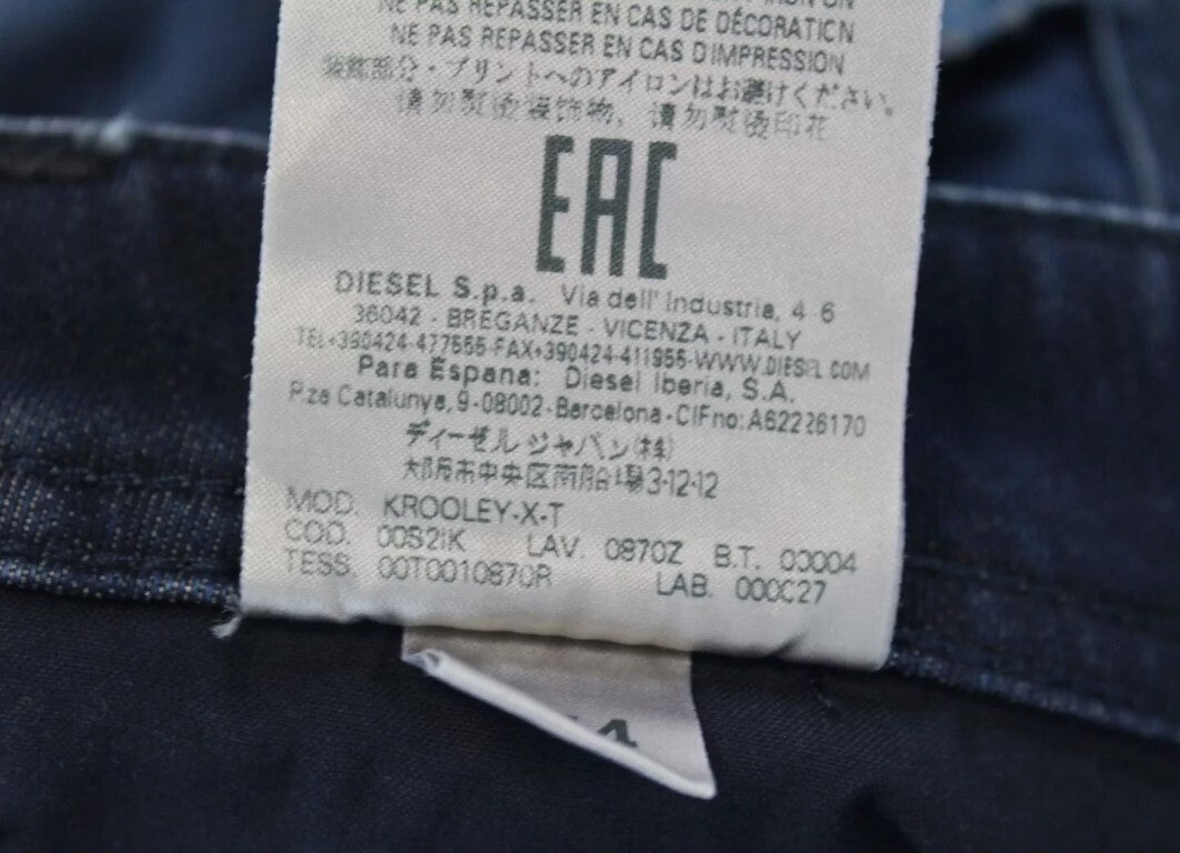 DIESEL Krooley-XT 0870Z Vyriški džinsai W28 Blue Jogg Stretchy Distressed Slim 