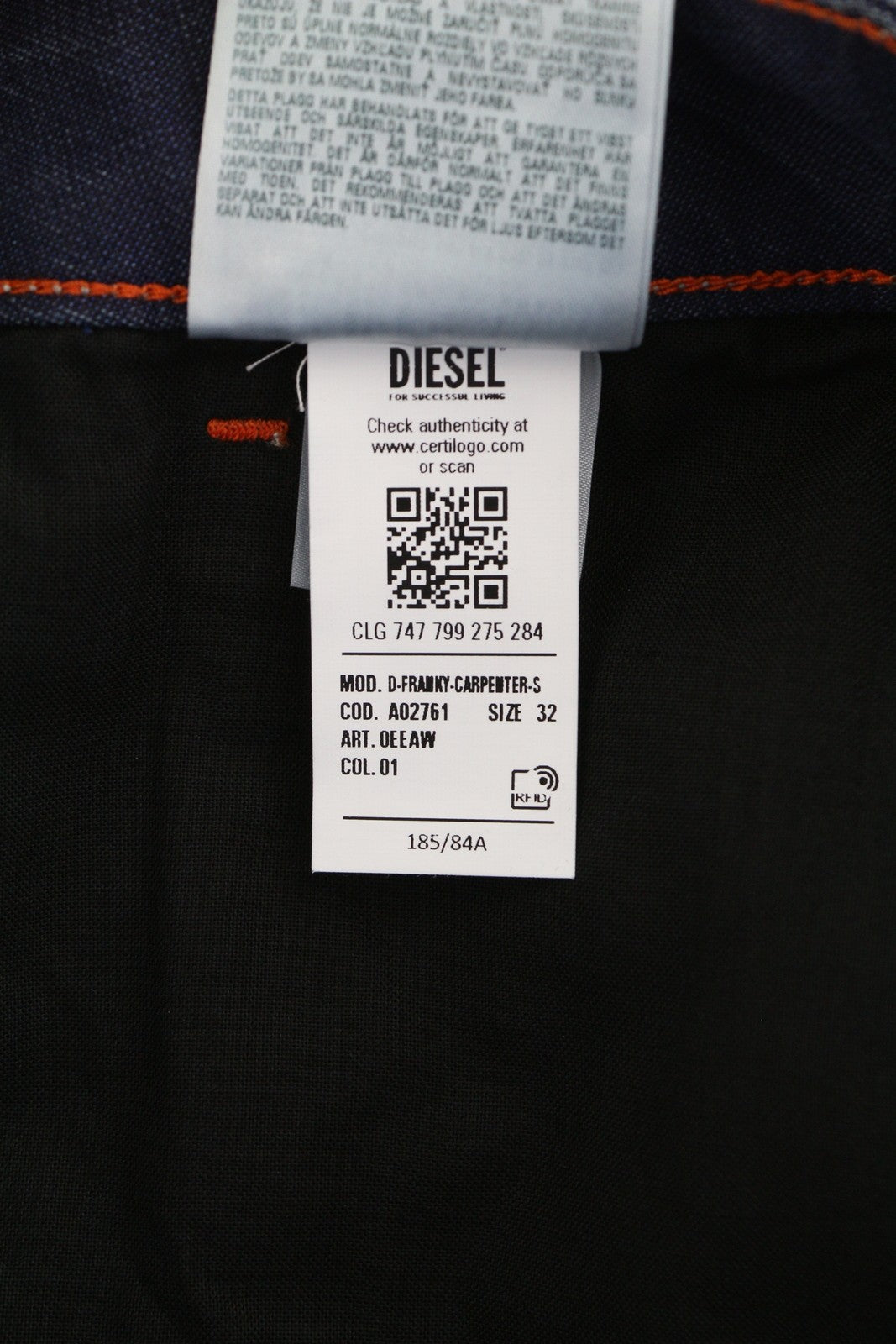 DIESEL D-Franky Carp Jogg 0EEAW vyriški džinsai W32 tiesaus kirpimo su tampriu užtrauktuku, rekomenduojama kaina – 200 € 