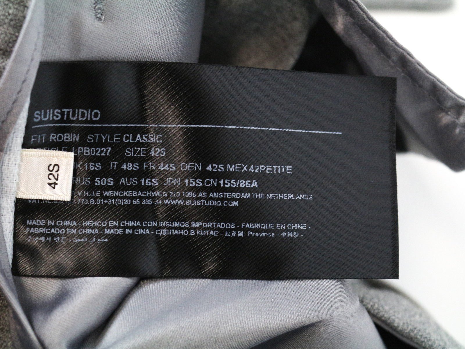 SUISTUDIO moteriškos „Robin“ kelnės, UK16S, pilkos, vilnonės, klostuotos, biuro kelnės 