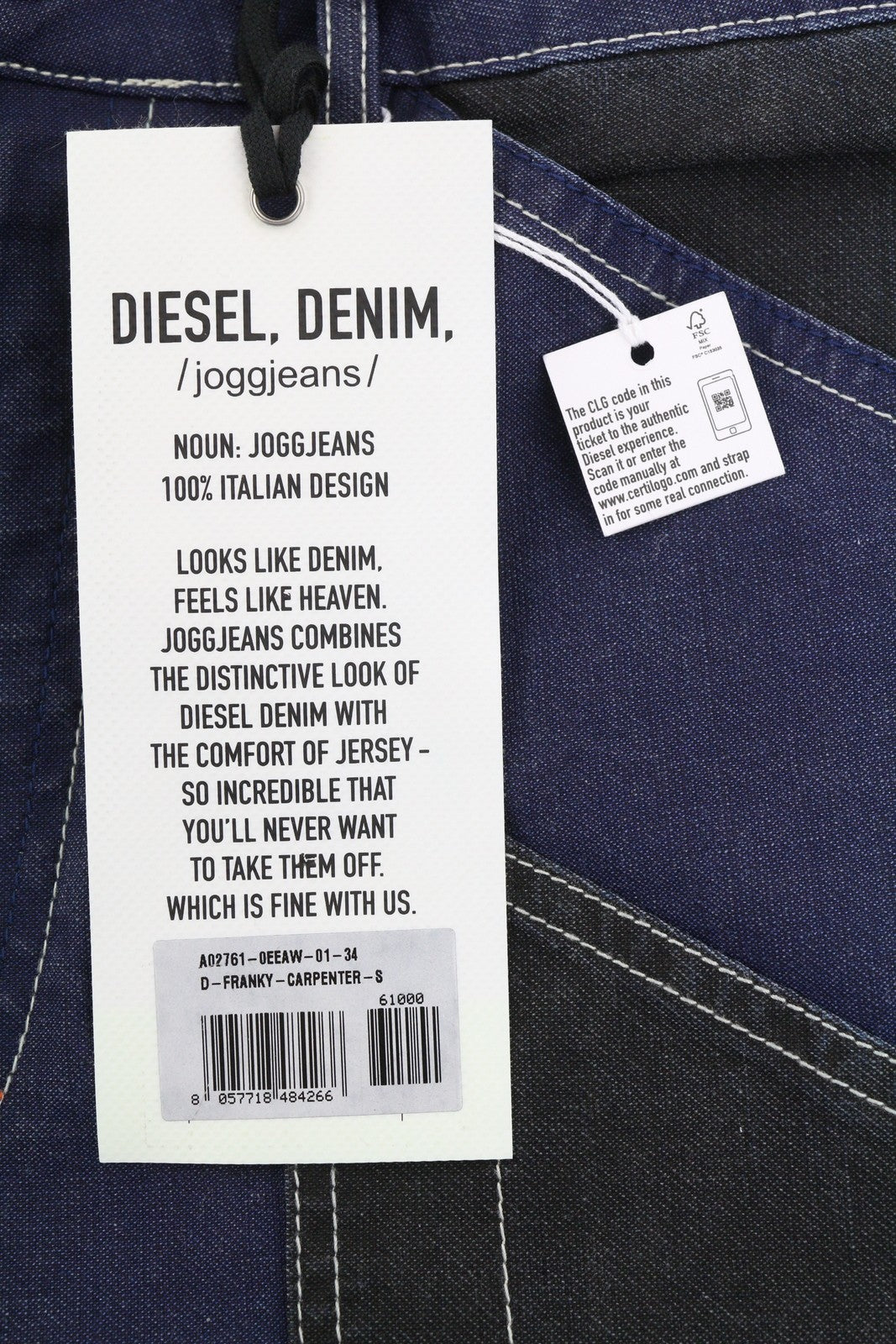 DIESEL D-Franky Carp Jogg 0EEAW vyriški džinsai W34 tiesaus kirpimo su tampriu užtrauktuku, rekomenduojama kaina – 200 € 