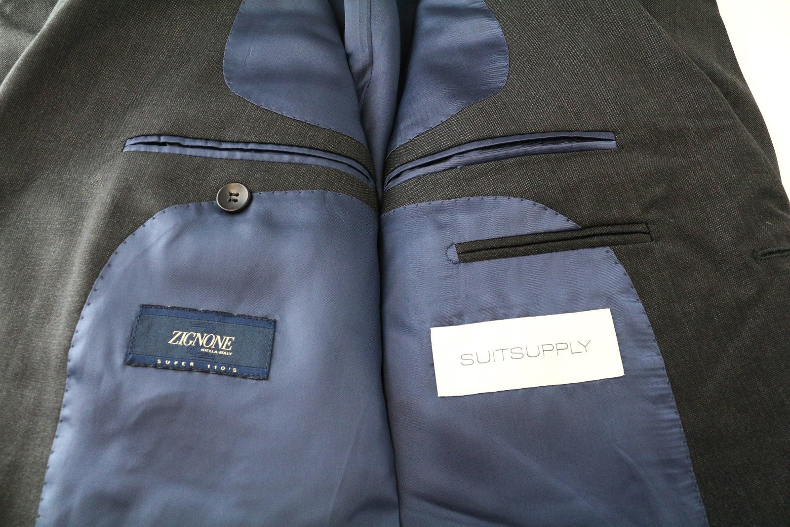 SUITSUPPLY Napoli UK46S Grey Wool Men Blazer Zignone Lined Single-Breasted