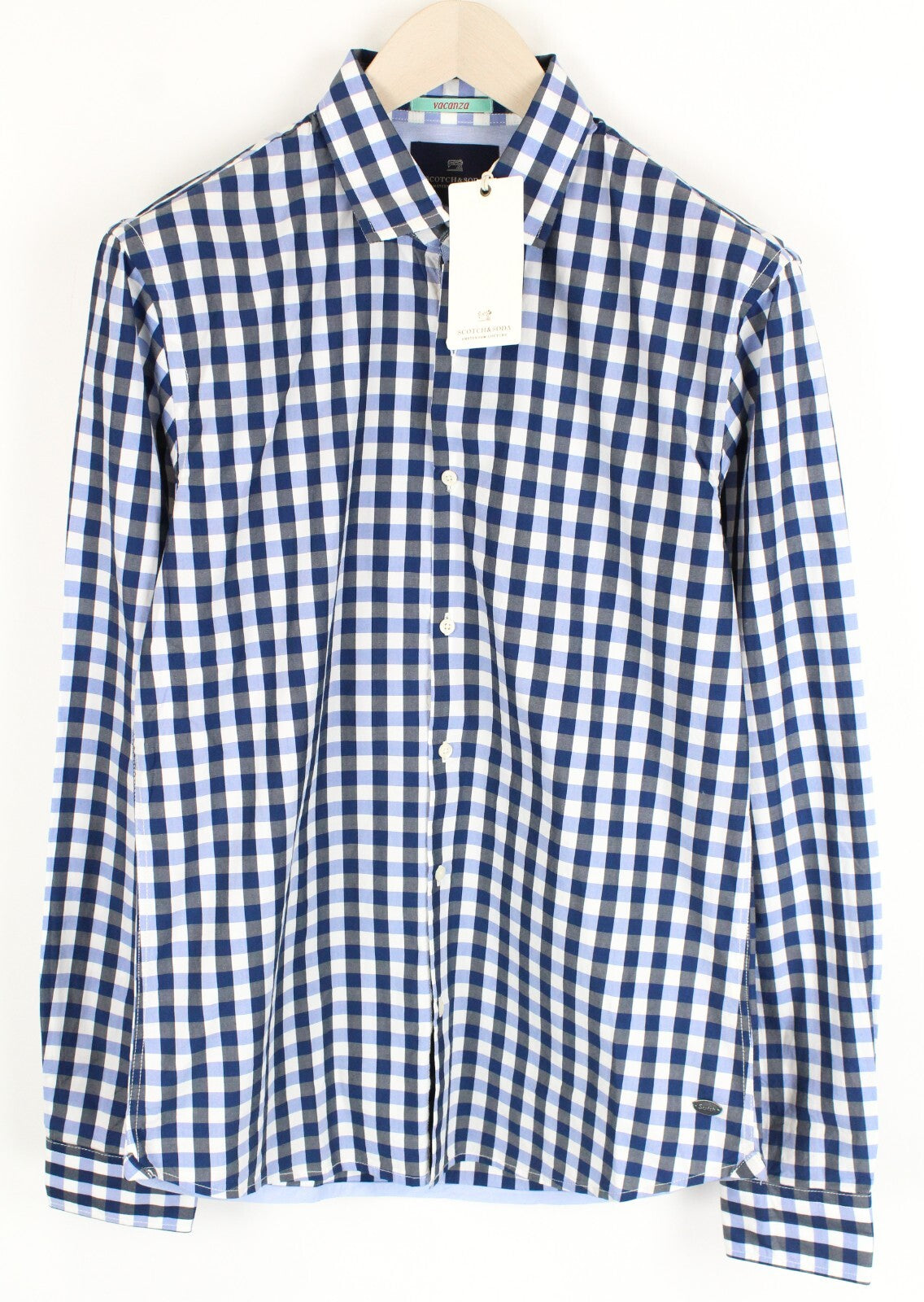 SCOTCH & SODA Couture Mens Shirt M Blue Checked Cotton Long Sleeved Collared