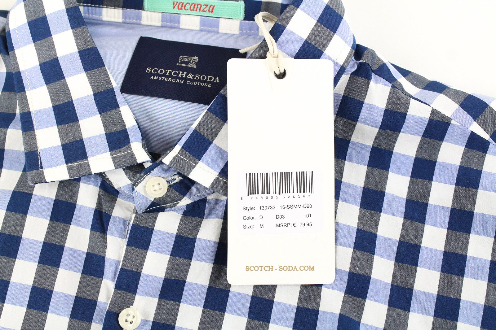 SCOTCH & SODA Couture Mens Shirt M Blue Checked Cotton Long Sleeved Collared