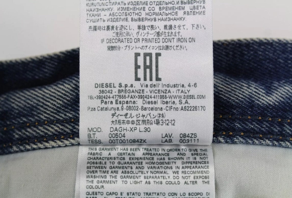 DIESEL Dagh-XP 084ZS vyriški džinsai W30/L30 mėlyni, tiesūs, plėšyti, skalbti medvilniniai džinsai 