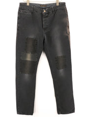 NUDIE JEANS vyriškos chaki spalvos kelnės W32/L34 įprastos medvilnės su tampriomis lopais ir juodos spalvos 