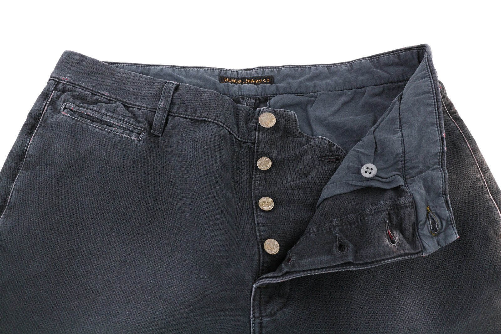 NUDIE JEANS vyriškos chaki spalvos kelnės W32/L34 įprastos medvilnės su tampriomis lopais ir juodos spalvos 