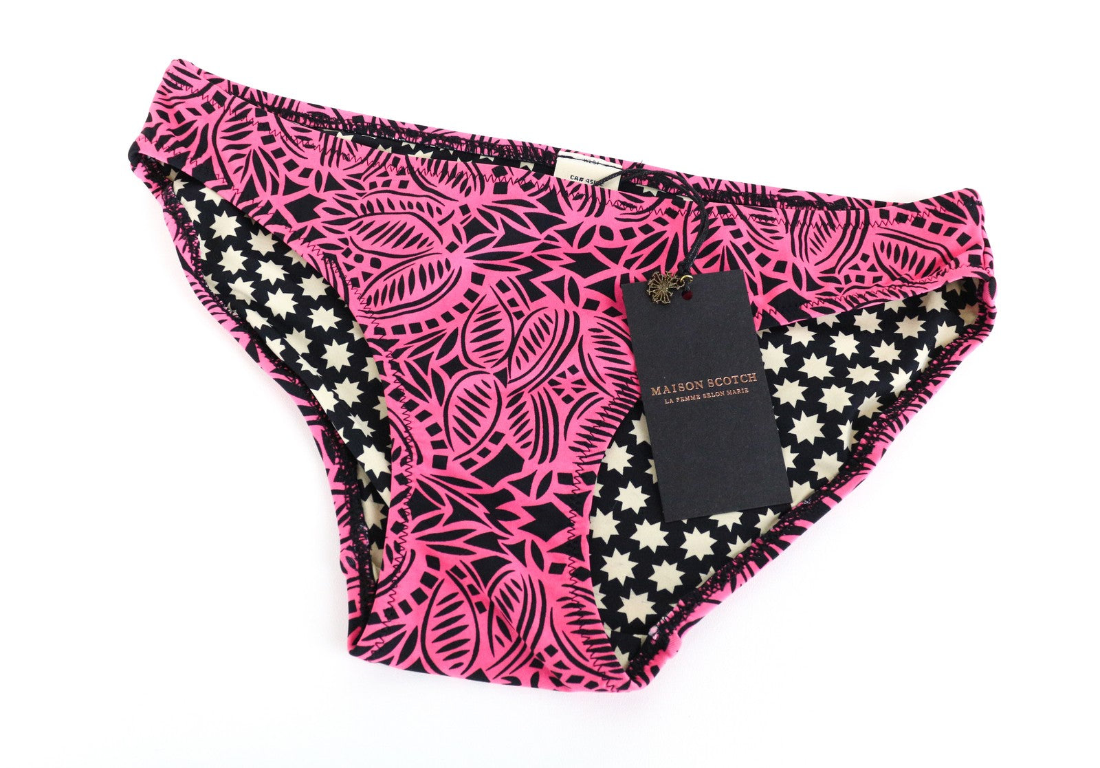 MAISON SCOTCH Bikini Bottom ~XS Pink Pattern Print Swimwear Pool