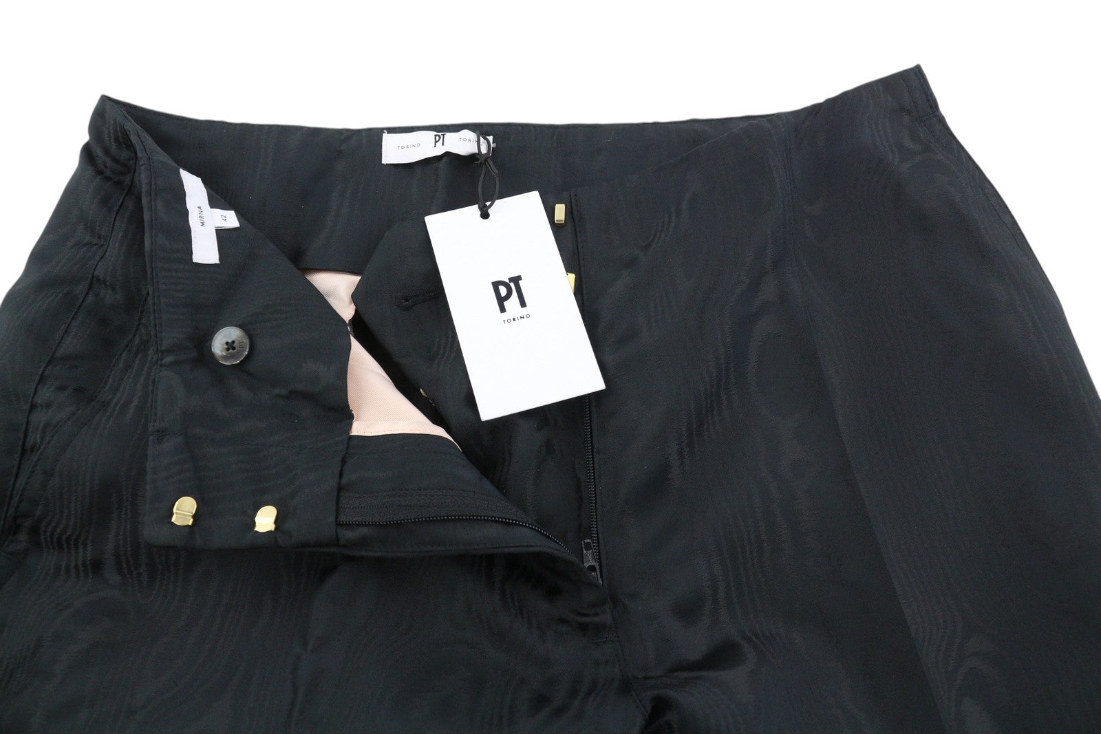 PT TORINO Mirna moteriškos kelnės 42 W30 juodos įprasto kirpimo raštuotos užtraukiamos kišenės 