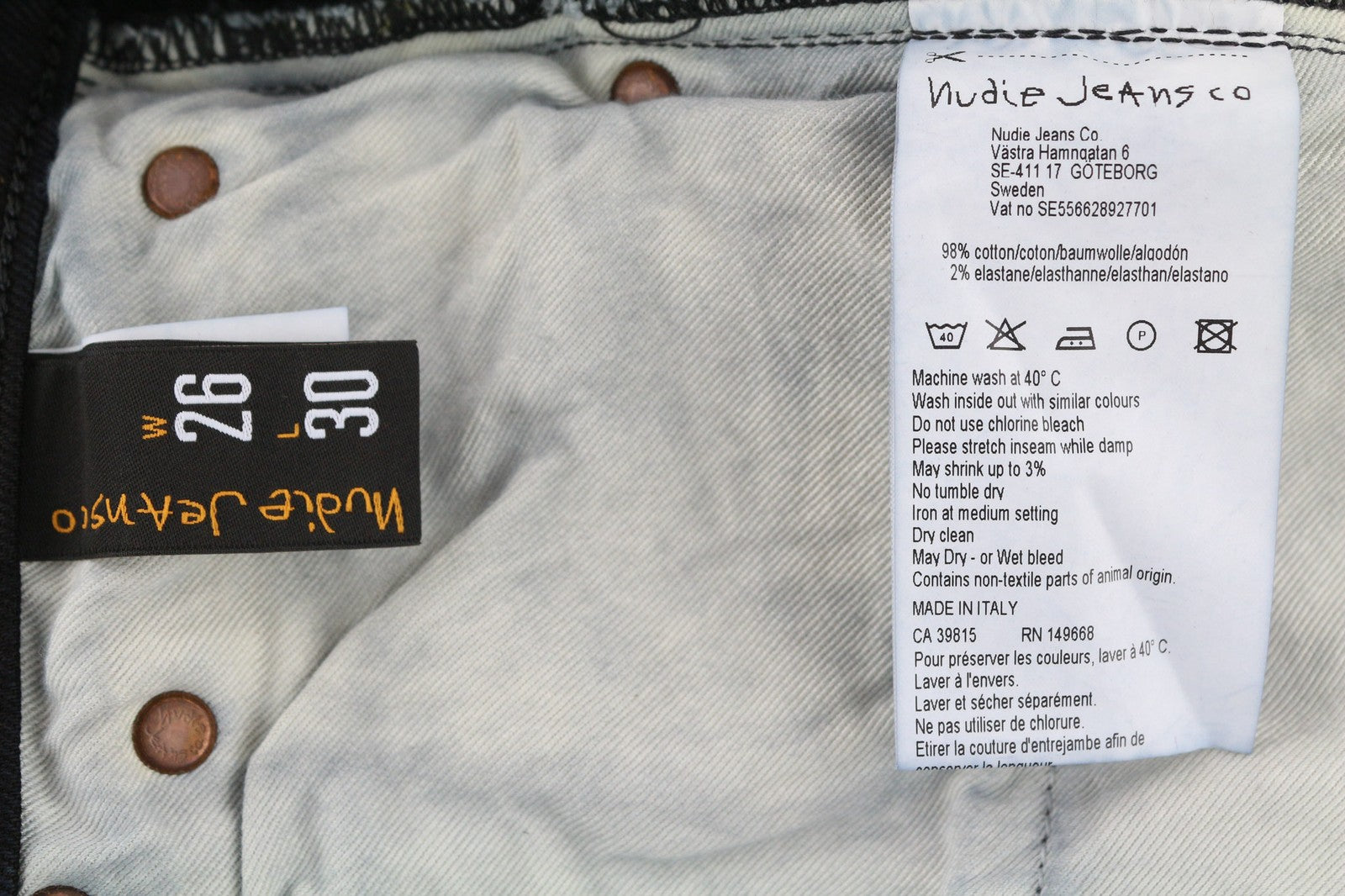 NUDIE JEANS Long John Womens Jeans W26/L30 Slim  Cotton Stretchy Black 5-Pocket