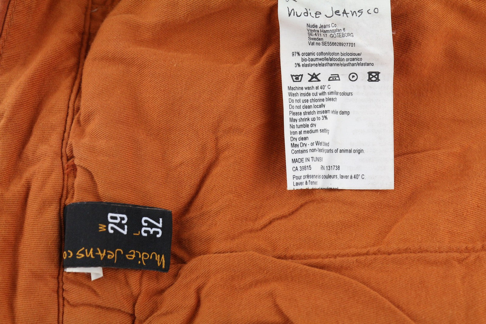 NUDIE JEANS chaki spalvos vyriškos kelnės W29/L32 plonos, tamprios, šiltos, oranžinės, laisvalaikio stiliaus 