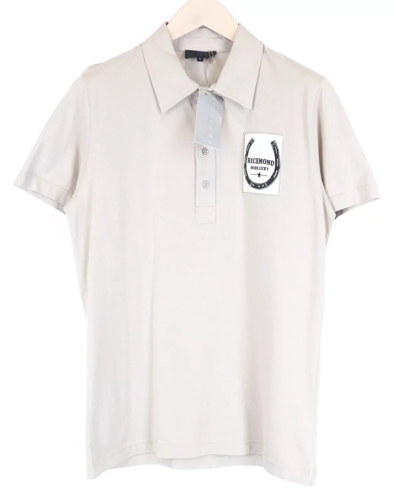 RICHMOND vyriški polo marškinėliai L dydžio, šviesiai pilki, medvilniniai, trumpomis rankovėmis, laisvalaikio stiliaus 