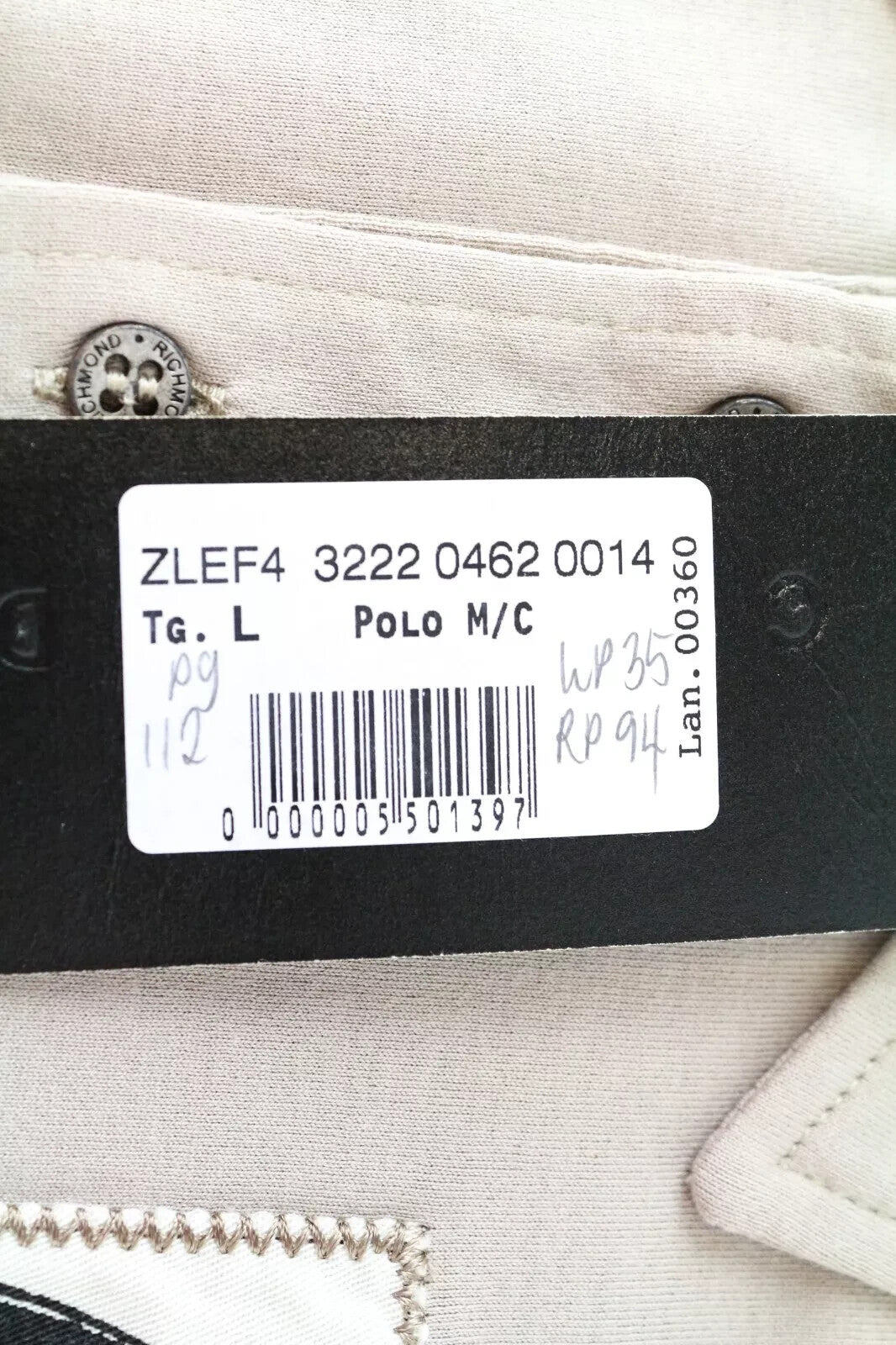 RICHMOND vyriški polo marškinėliai L dydžio, šviesiai pilki, medvilniniai, trumpomis rankovėmis, laisvalaikio stiliaus 