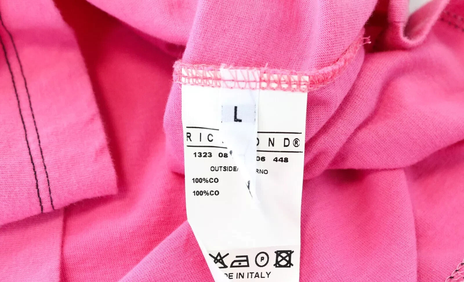 RICHMOND vyriški marškinėliai su V formos iškirpte, L dydžio, rožiniai, medvilniniai, trumpomis rankovėmis, vasariniai, vienspalviai 