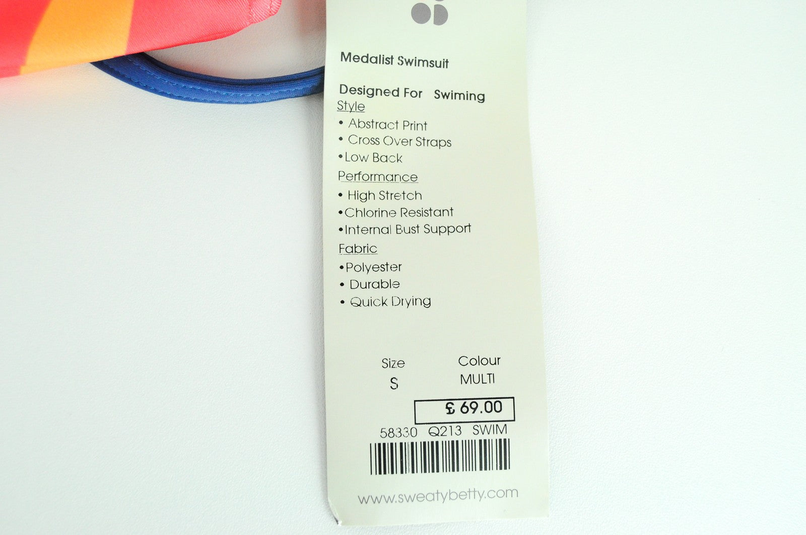 SWEATY BETTY Medalist Women's Swimsuit S Pink One-Piece Crossover Straps_