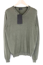 RICHMOND vyriškas džemperis su V formos iškirpte, M/L dydžio, žalias medvilninis megztinis ilgomis rankovėmis 