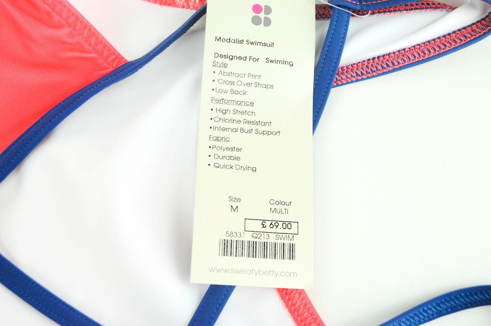 SWEATY BETTY Medalist Women's Swimsuit M Abstract Pink Print One-Piece, Strappy_