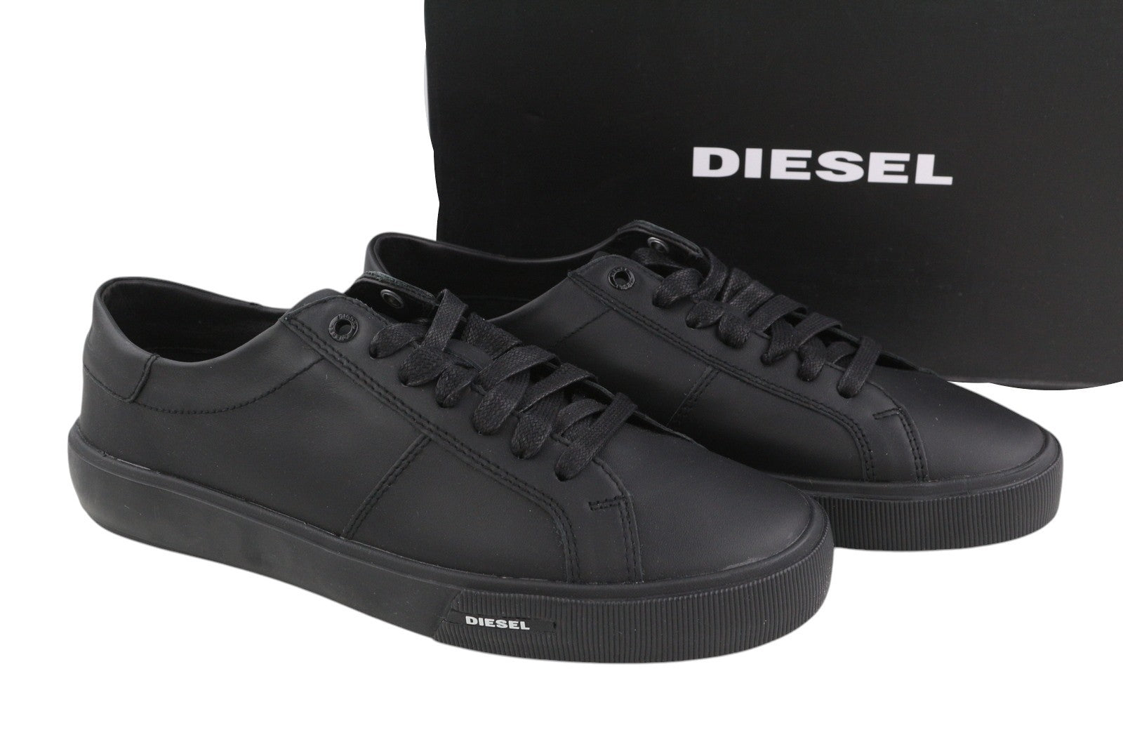 DIESEL S-Mydori Lc vyriški sportbačiai, juodos odos, suvarstomi, žema pado pamušalu, EU45, su logotipu, RRP 200 € 