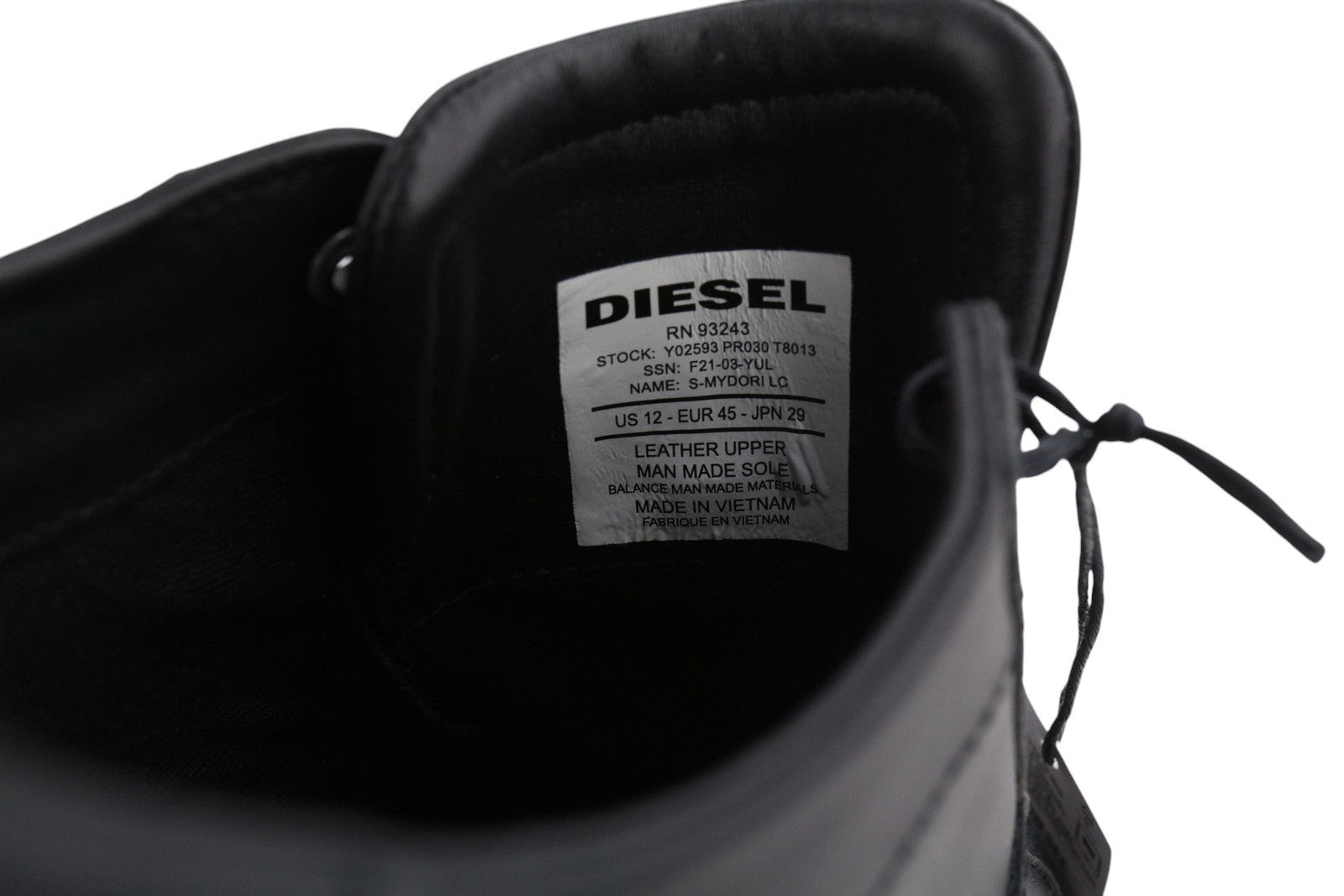 DIESEL S-Mydori Lc vyriški sportbačiai, juodos odos, suvarstomi, žema pado pamušalu, EU45, su logotipu, RRP 200 € 