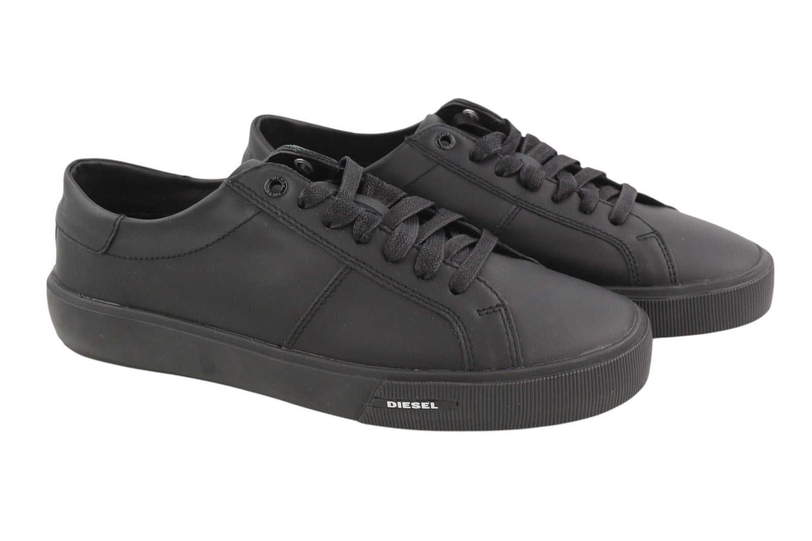 DIESEL S-Mydori Lc vyriški sportbačiai, juodos odos, suvarstomi, žema pado pamušalu, EU45, su logotipu, RRP 200 € 