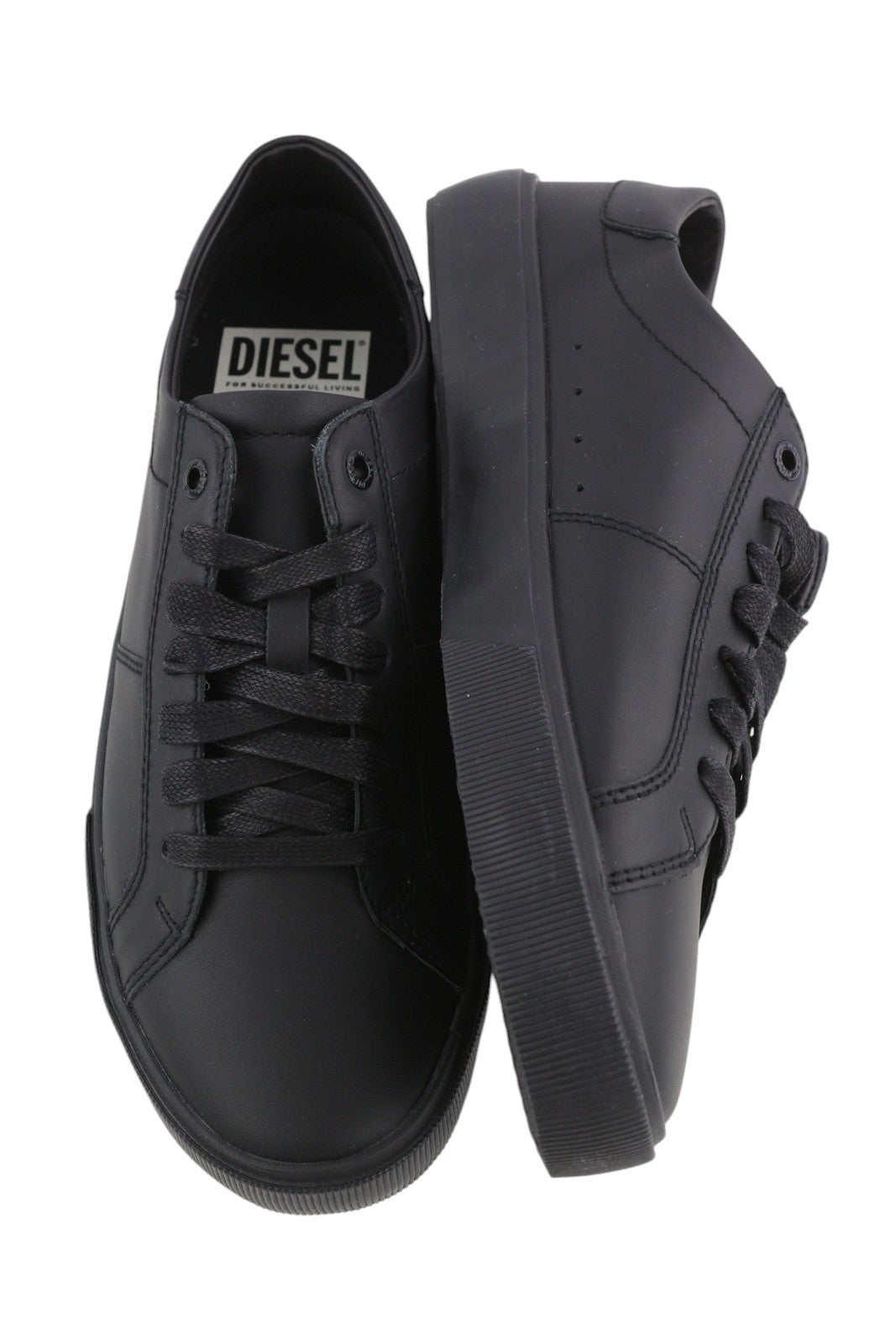 DIESEL S-Mydori Lc vyriški sportbačiai, juodos odos, suvarstomi, žema pado pamušalu, EU45, su logotipu, RRP 200 € 