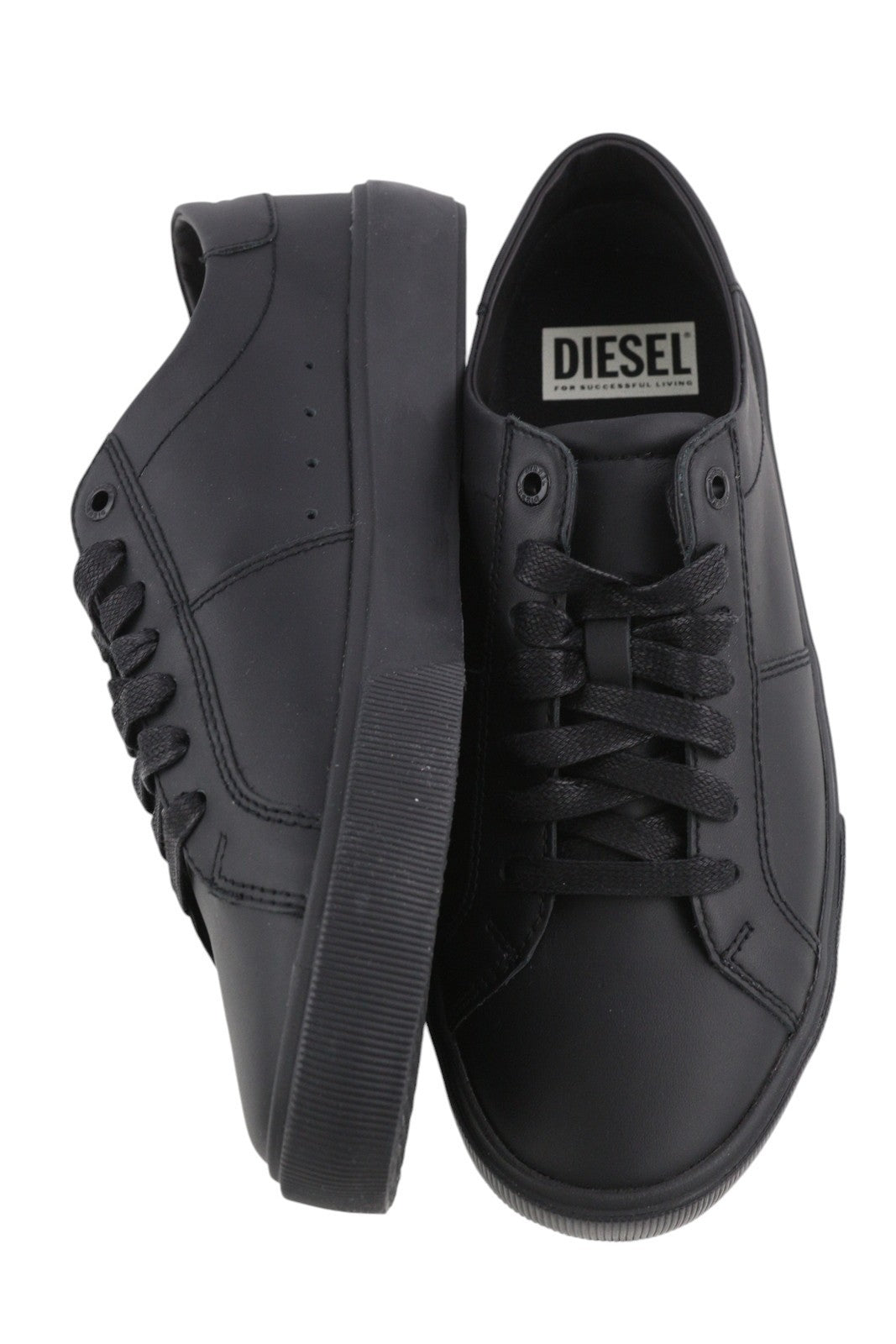 DIESEL S-Mydori Lc vyriški sportbačiai, juodos odos, suvarstomi, žema pado pamušalu, EU45, su logotipu, RRP 200 € 