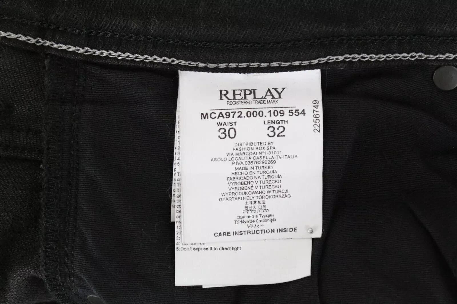 REPLAY Grover vyriški džinsai W30/L32 juodi džinsiniai su užsegimu, tamprūs, tiesūs 