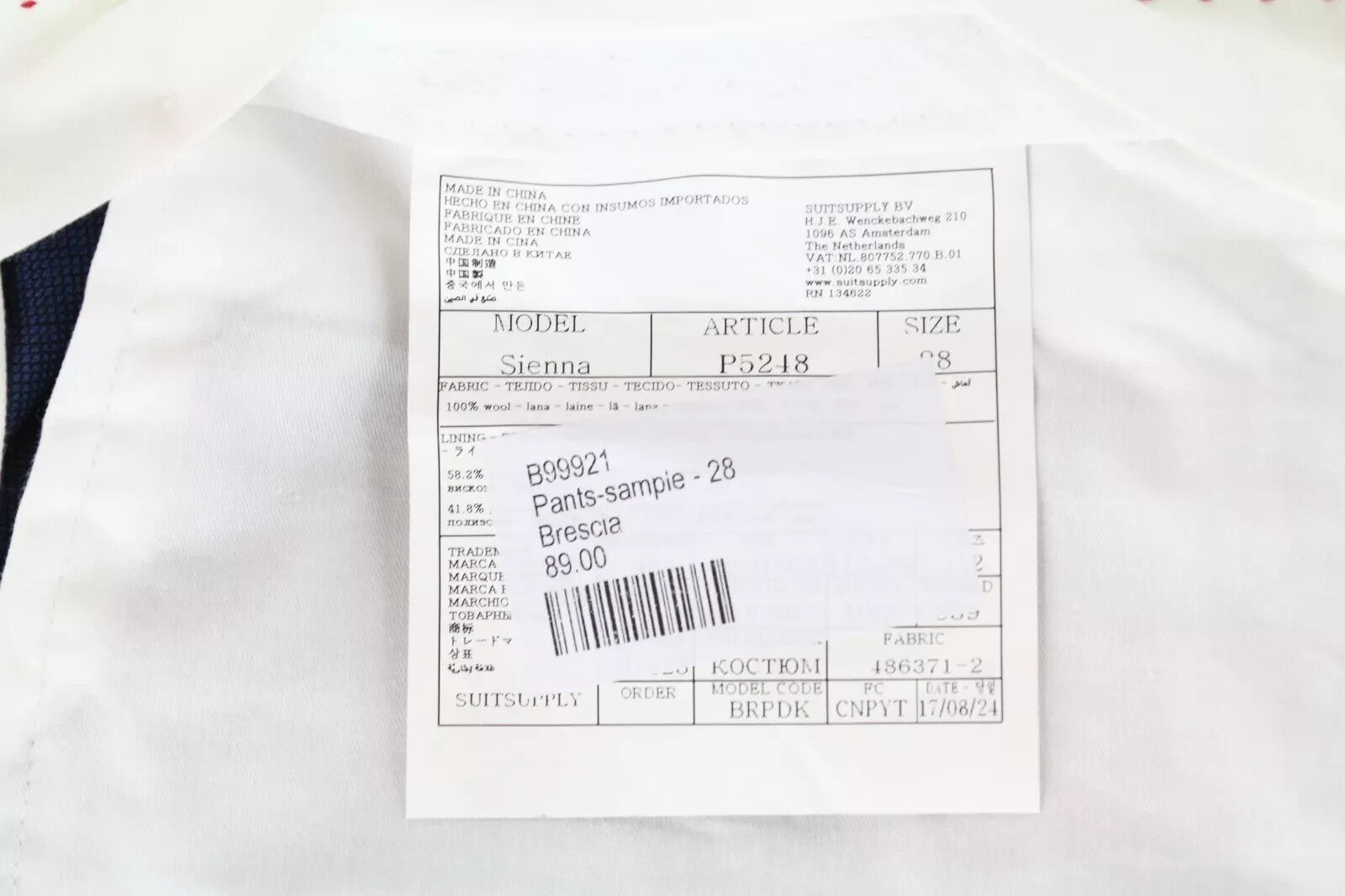 SUITSUPPLY Sienna Men Pants UK46S Blue Wool Lined Front Pleated Smart