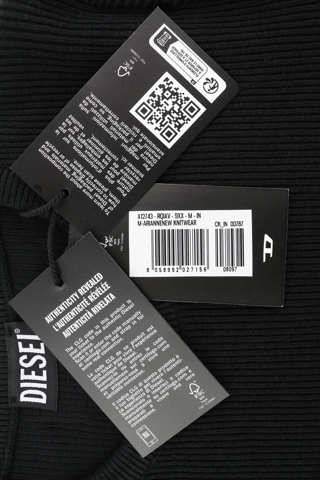 DIESEL M-Ariannew moteriškas megztinis M, juodas, megztinis su apvalia kaklo linija, megztas, RRP 175 € 