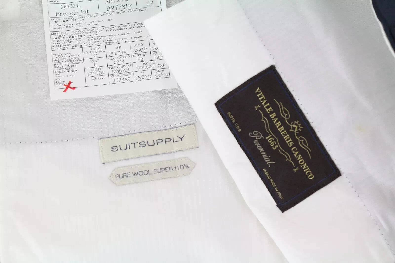 SUITSUPPLY Brescia UK34R Men Trousers Wool Navy Super 110's Pleated Lined