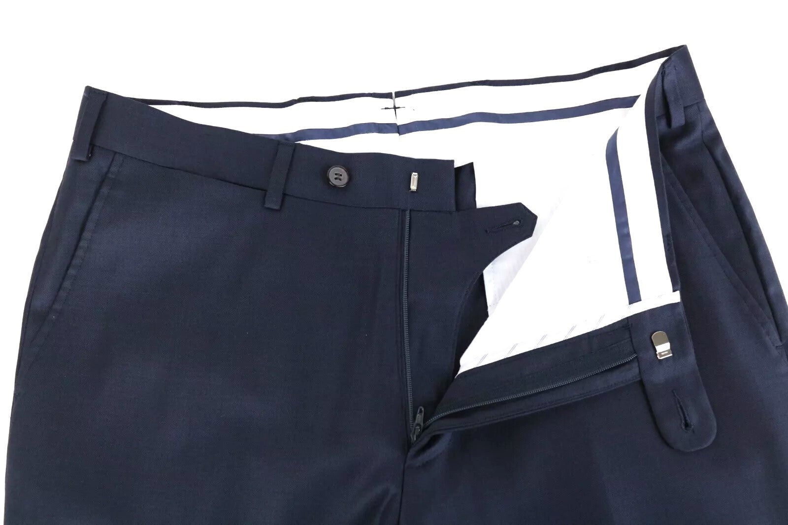 SUITSUPPLY Brescia UK38L Navy Wool Men Trousers Classic Pleated & Lined